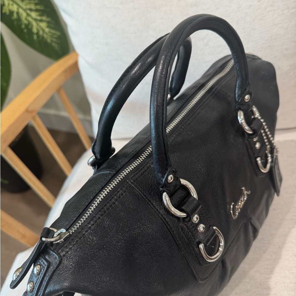 Coach Ashley Large Black Leather Two Way Satchel Shoulder Crossbody Bag #F15447 - Picture 13 of 17